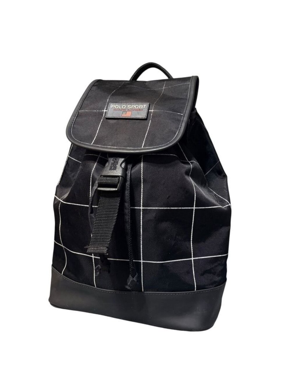 Vintage Polo Sport Nylon Backpack Black White Windopane Medium Y2K 2000s